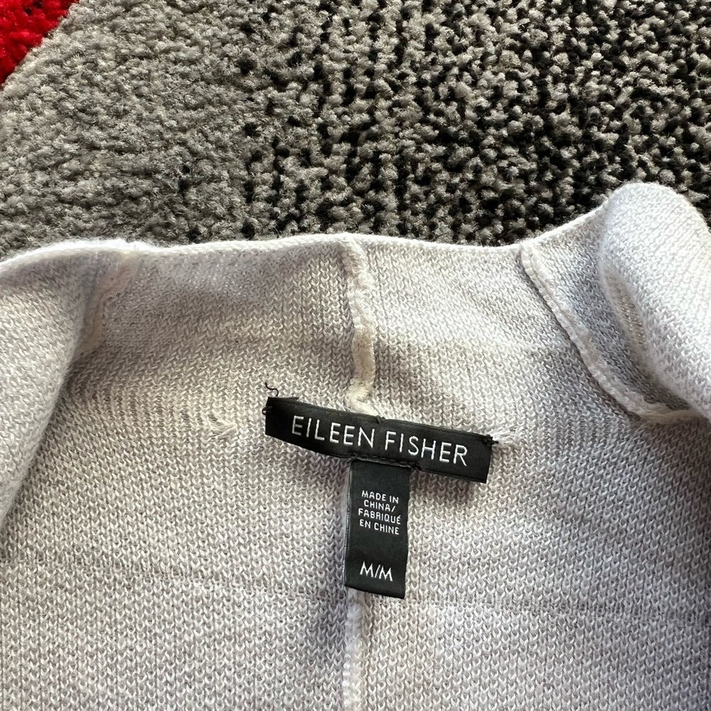Eileen Fisher Gray Windowpane Print Open Front Lo… - image 2